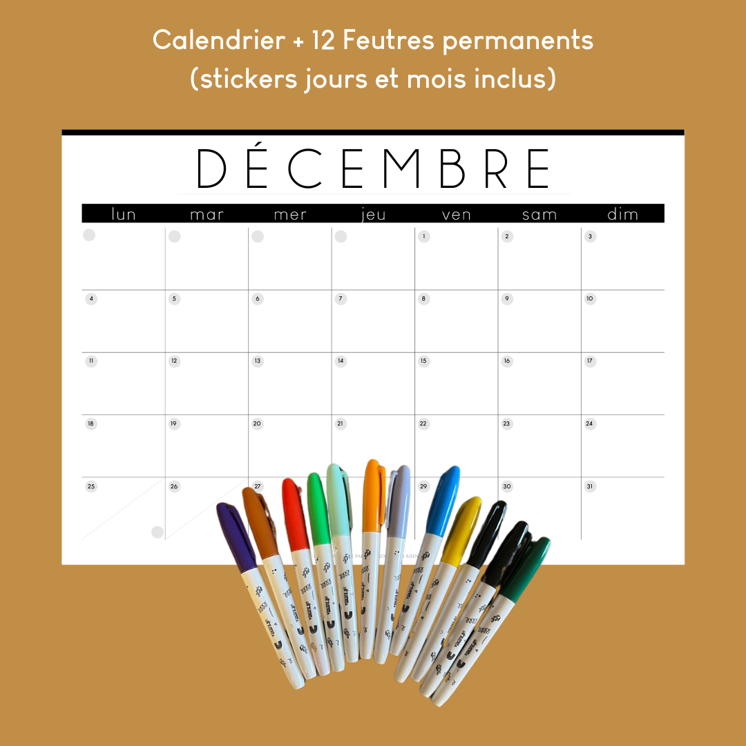 Calendrier Mural Géant Papier Calendrier + 12 Feutres permanents