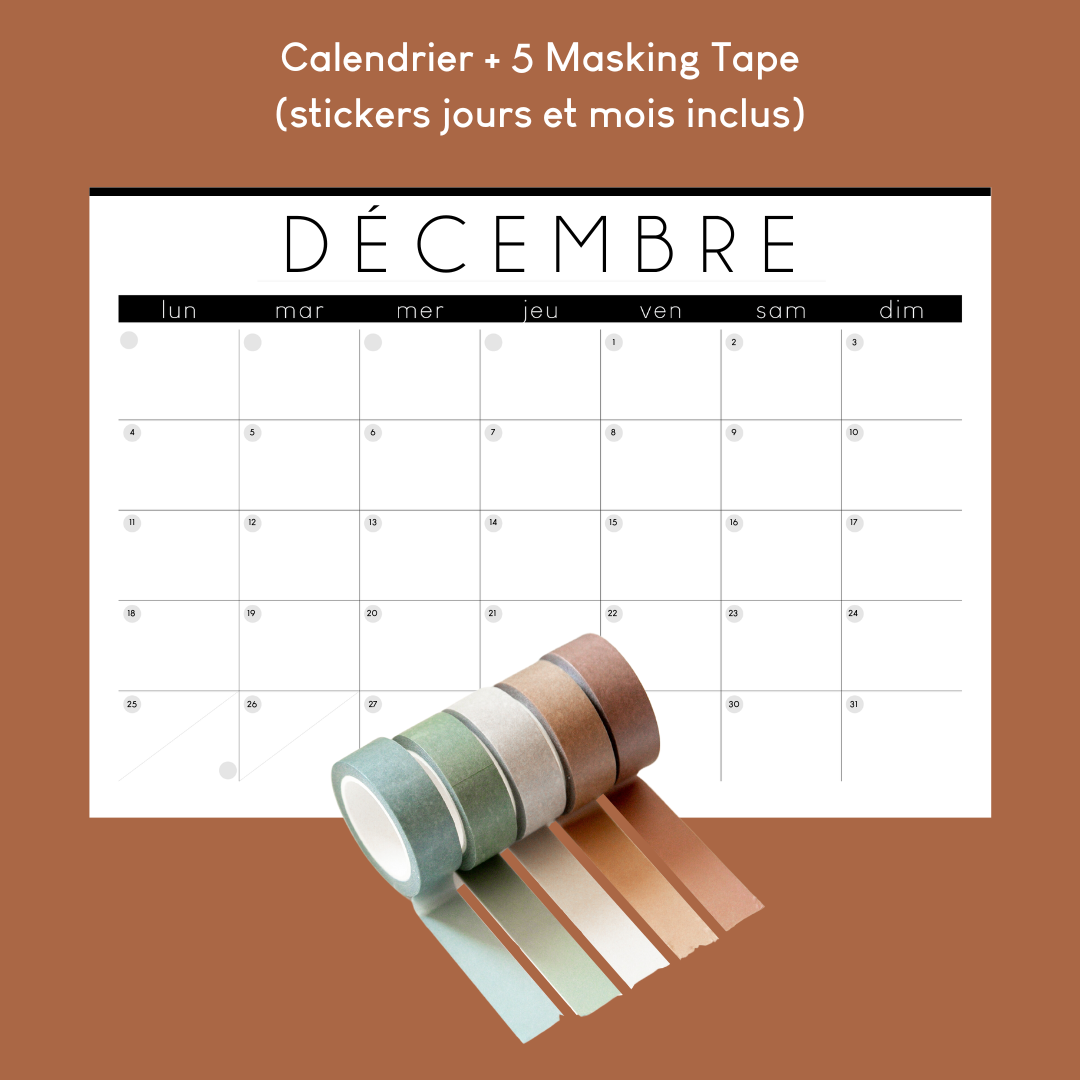 Calendrier Mural Géant Papier Calendrier + 5 Masking Tape